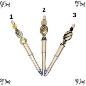Gold Beaded Pens Includes Pouch and Ink Refill